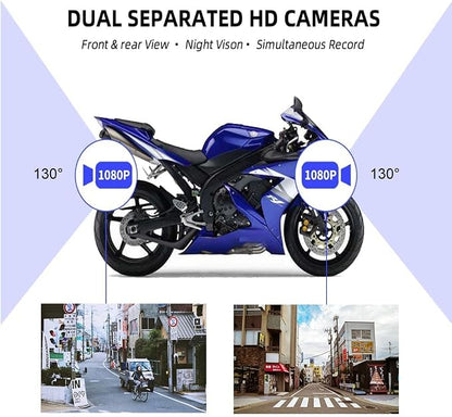 VSYSTO WiFi Motorcycle Dash Cam, 2 Channels 130° Wide Angle Lens Starlight Night Vision Front & Rear HD 1080P Camera Motorbike DVR System, G-Sensor, Loop Recording (Black-D6L)