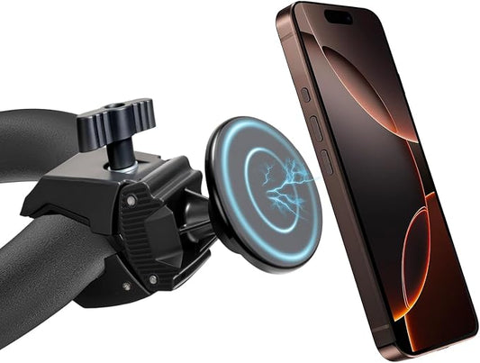 Magnetic Phone Holder Mount - N52 Strong Magnet, for Treadmill, Stroller, Golf Cart, Gym (Compatible with Peloton), Shopping Cart - MagSafe Compatible for MagSaf e iPhone 12-17 Series