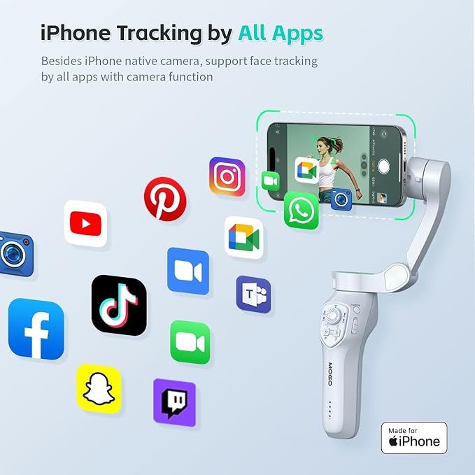 COMITOK MOGO Only for iPhone, Gimbal Stabilizer for iPhone, [MFi Certified] Phone Gimbal with 360 Degree Face Tracking for Video Recording, NFC Pair and Magnetic Mount for iPhone 17 Pro Max