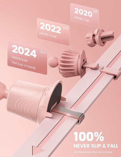 Lamicall 2026 Wider Clamp & Metal Hook Car Phone Holder Vent [Thick Cases Friendly] Phone Holders for Your Car Mount Automobile Hands Free Cradle Air Vent for iPhone 17 16 15 14 13 Pro Max Pink