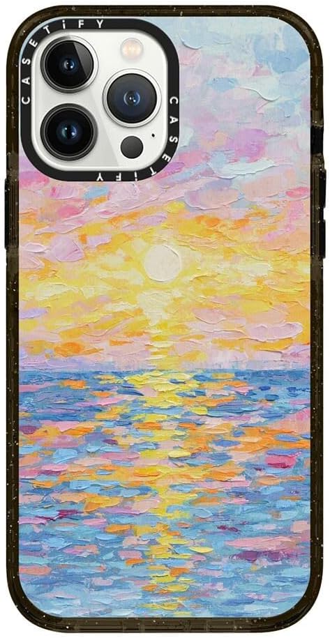 CASETiFY Impact iPhone 13 Pro Max Case [4X Military Grade Drop Tested / 8.2ft Drop Protection/Compatible with Magsafe] - Frosted Sunset - Clear Black
