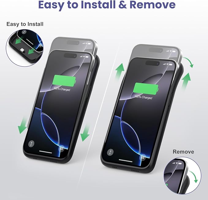 Battery Case for iPhone 16 Pro, [2025 Upgraded] 7500mAh Ultra-Slim Portable Smart Charging Case Rechargeable Protective Extended Charging Cover Only for iPhone 16Pro Battery Pack (6.3 Inch), Black