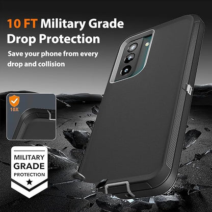 for Samsung Galaxy S21 FE Case with 2Pcs Screen Protector and 1Pcs Camera Lens Protector, Military Grade Heavy Duty Shockproof/Drop Proof/Dust Proof Case (Black/Grey)