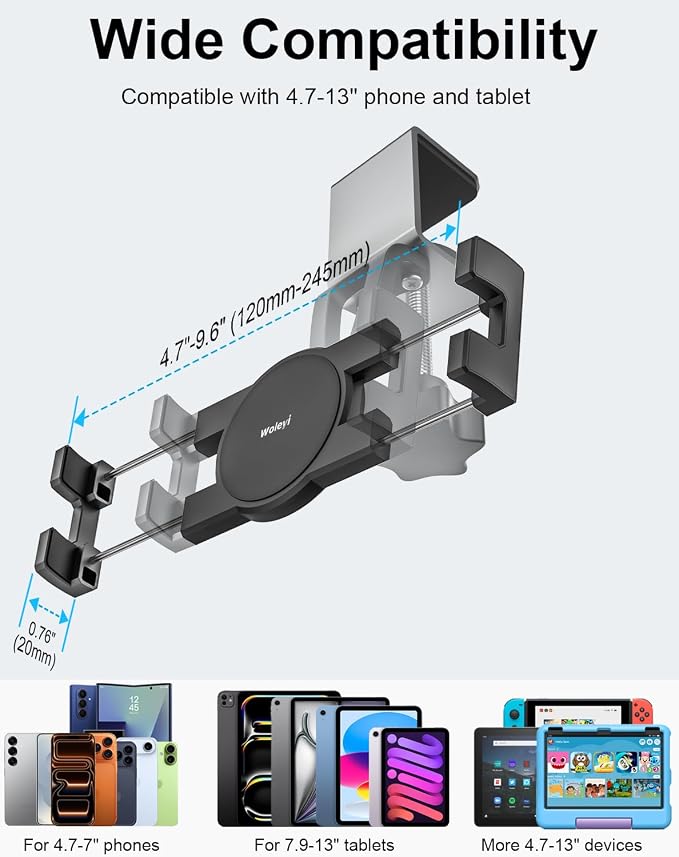 woleyi Kitchen Cabinet Tablet Mount, Easy-Install Under Cabinet Tablet Holder Stand with 360° Adjustable Clamp for iPad Pro Air Mini, Galaxy Tabs, Z Fold, Fire, Surface, Switch, iPhone, 4-13" Devices