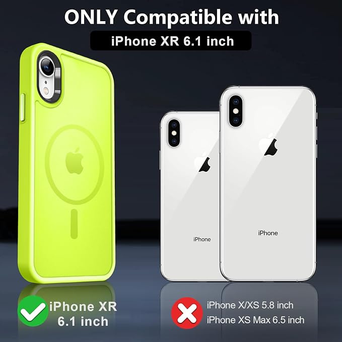 MOCCA Strong Magnetic for iPhone XR Phone Case, [Compatible with Magsafe][Mil-Grade Drop Protection] Slim Thin Translucent Matte Protective Cover Case for iPhone XR Case 6.1'', Fluorescent Green