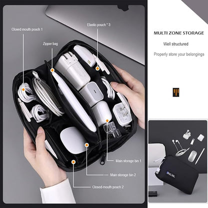 Tech Pouch,Travel Cord Rrganizer Case,Waterproofing Data Cable Storage Bag，9inches*5inches,For Charger, Cables, USB Drive,Phone,Power Bank,Memory Card(White)