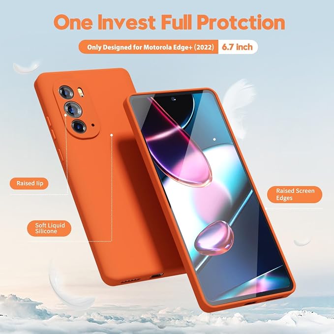 oakxco for Motorola Moto Edge Plus 2022/Edge Plus 5G UW 2022 Phone Case Liquid Silicone, Neon Bright Solid Color, Thin Slim Soft Rubber Gel Matte TPU Plain Simple Cover for Women Girl Cute, Orange