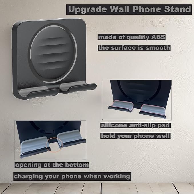 Shower Phone Holder Upgraded, Removable Wall Mounted Hands-Free Cellphone Stand, Angle Adjustable Phone Stand with 3pcs Adhesive Pad for Kitchen Bathroom Dorm Bedroom (Black)