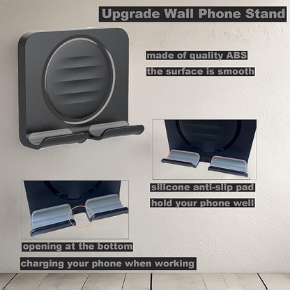 Shower Phone Holder Upgraded, Removable Wall Mounted Hands-Free Cellphone Stand, Angle Adjustable Phone Stand with 3pcs Adhesive Pad for Kitchen Bathroom Dorm Bedroom (Black)