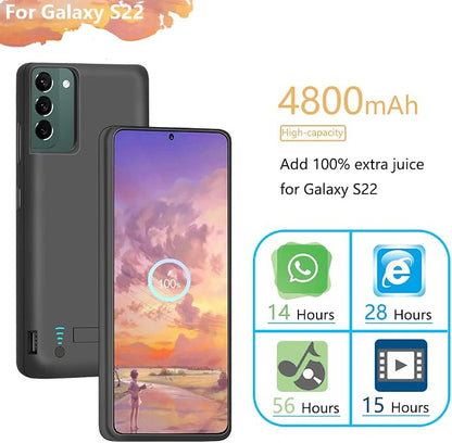 Sitong Upgraded Battery Case for Samsung Galaxy S22, 4800mAh Rechargeable Extended Battery Charging Charger Case, Add 100% Extra Juice (6.1 Inches) Black