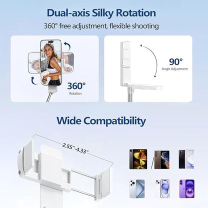 yAyusi Extendable Mini Selfie Stick for iPhone, Pocket Size Portable Selfie Stick with Remote, Compact Phone Selfie Sticks with Phone Holder for Content Creation/Vlog/Video Record/Live Stream (White)