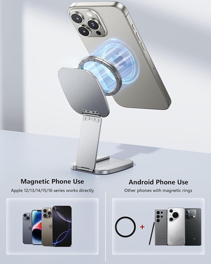 Dual Magnetic Phone Holder for Gym - Strong Magnet, Foldable Portable Slim Cell Phone Mount for iPhone Samsung, Gym Accessories Gifts for Women Men, Ideal for Gym, Office, Airplane Travel