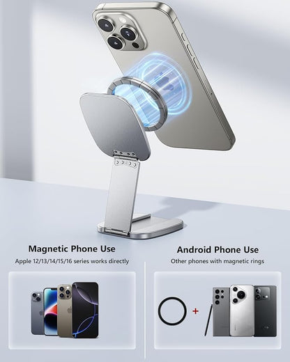 Dual Magnetic Phone Holder for Gym - Strong Magnet, Foldable Portable Slim Cell Phone Mount for iPhone Samsung, Gym Accessories Gifts for Women Men, Ideal for Gym, Office, Airplane Travel