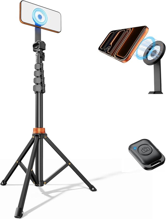 Phone Tripod, Tripod for iPhone with Remote & Strong Magnetic Holder for Magsafe, Stable Cell Phone Tripod for Video Recording, Essential Tripod & Monopod Accessories for iPhone/Android (66")