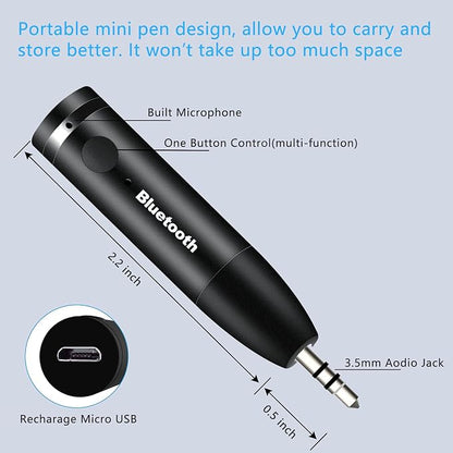 Bluetooth Aux Adapter, Wireless Bluetooth Car Adapter, Mini Portable 3.5mm Aux Receiver for Car, Headphones, Home Stereo Music System (Black)