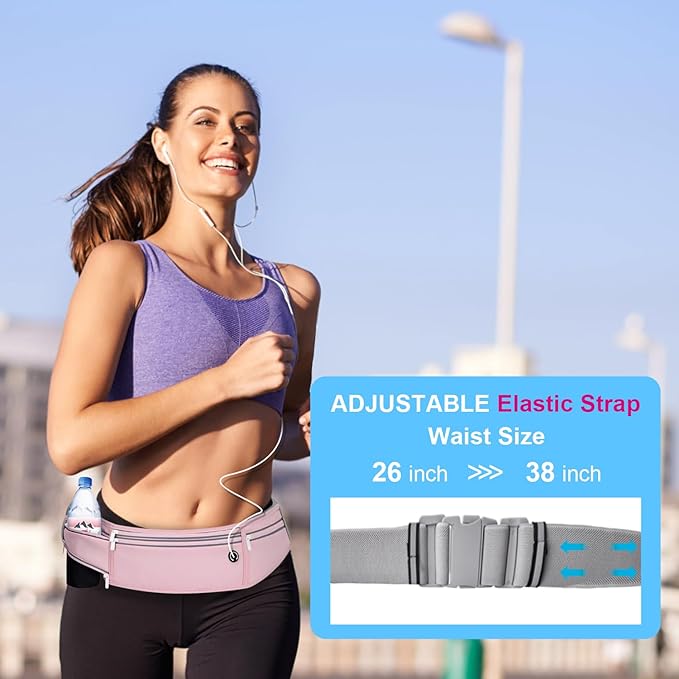 Slim Running Belt for Women Men,Runners Fanny Pack Phone Holder,Money Belt,Running Gear Accessories,with 3 Pockets (Jet Pink)