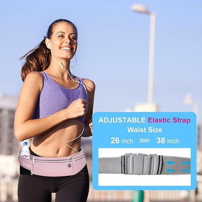 Slim Running Belt for Women Men,Runners Fanny Pack Phone Holder,Money Belt,Running Gear Accessories,with 3 Pockets (Jet Pink)