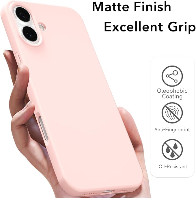 for iPhone 16 Case Silicone Compatible with Magsafe Case, Ultra Slim Thin Magnetic Phone Cases Mag Safe, Cute Soft Rubber Gel TPU Matte Plain Wireless Charging Cover for Women, Light Pink