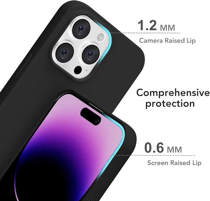 for iPhone 14 Pro Max Case Silicone Compatible with Magsafe Case, Ultra Slim Thin Magnetic Phone Cases Mag Safe, Cute Soft Rubber Gel TPU Matte Plain Wireless Charging Cover for Women, Black