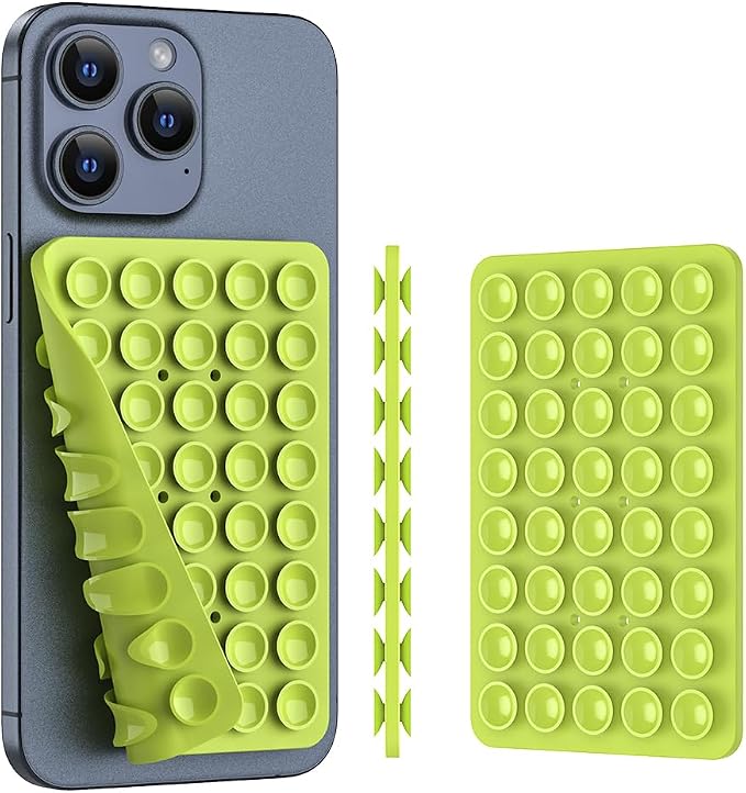 Double Sided Silicone Suction Phone Holder Mount, Silicon Accessory for iPhone and Android, Hands-Free Mirror Shower Phone Holder, TikTok Videos and Selfies (Green+Turquoise)