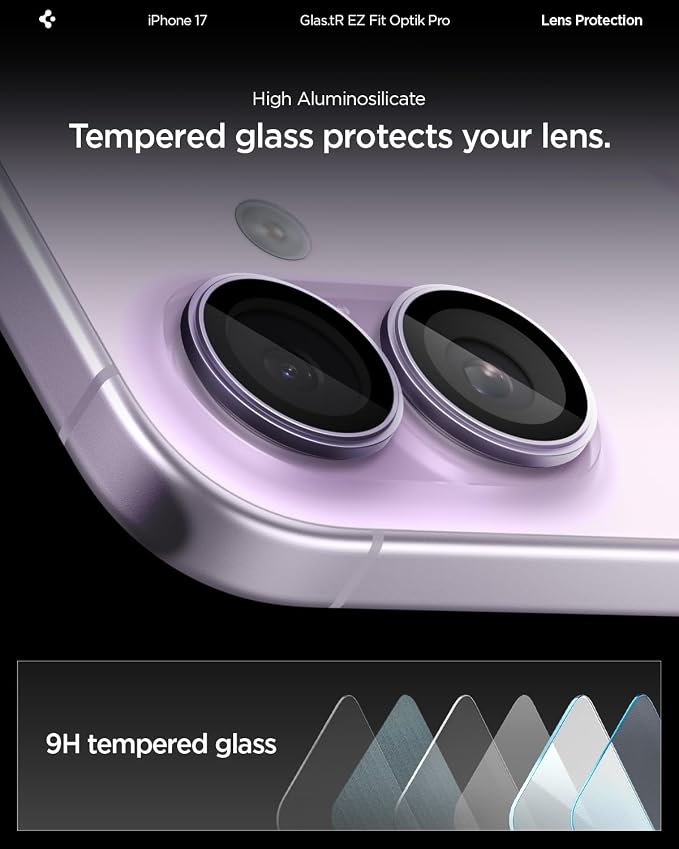Spigen Camera Lens Screen Protector [GlasTR EZ Fit Optik Pro] Designed for iPhone 17 [Case Friendly] - Lavender [2 Pack]
