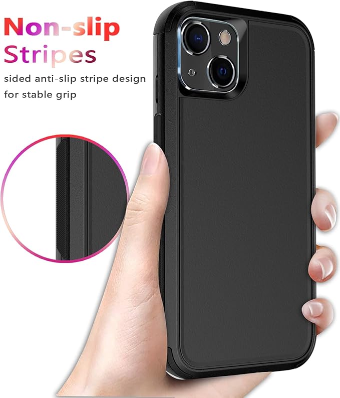 Diverbox for iPhone 13 Case [Shockproof] [Dropproof] [Tempered Glass Screen Protector + Camera Lens Protector],Heavy Duty Protection Phone Case Cover for Apple iPhone 13 (Black)