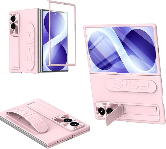 for Samsung Galaxy Z Fold 8 Case with Wristband Stand, Built-in Screen & Lens Protection Shockproof Full Body Drop Fall Protection.(Pink)