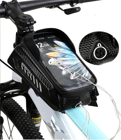 Bike Phone Holder Bag, Waterproof Top Tube Bag with TPU Touch-Screen & Sun Visor, Fits Phones Up to 6.5", Cycling Frame Bag for Bicycle Accessories (1.5L, Black)
