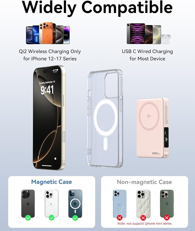 Magnetic Portable Charger for iPhone with Active Cooling, 10000mAh Qi2 15W Magsafe Power Bank with Stand, 35W USB C for Samsung Android, Wireless Battery Pack for iPhone 17/16/15 Series