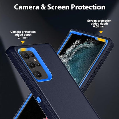 for Samsung Galaxy S22 Ultra Case with 2Pcs Self Healing Flexible TPU Screen Protector & Camera Lens Protector, 3 in 1 Heavy Duty Shockproof/Drop Proof/Dust Proof Case (Navy Blue)