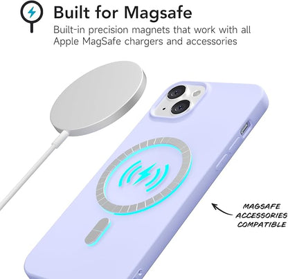for iPhone 15 Plus/ 14 Plus Case Silicone Compatible with Magsafe Case, Ultra Slim Thin Magnetic Phone Cases Mag Safe, Cute Soft Rubber Gel Wireless Charging Cover for Women, Purple Lavender
