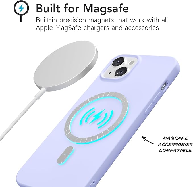 for iPhone 15 Case Silicone Compatible with Magsafe Case, Ultra Slim Thin Magnetic Phone Cases Mag Safe, Cute Soft Rubber Gel TPU Matte Plain Wireless Charging Cover for Women, Purple Lavender