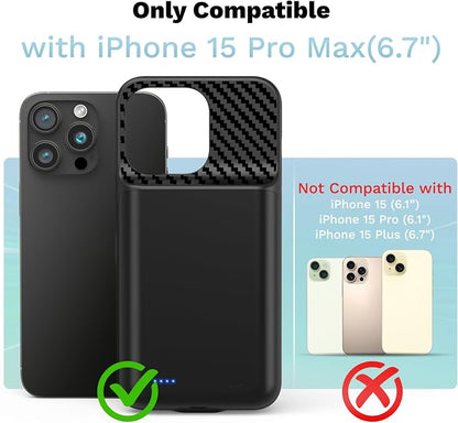 13800mAh Battery Case for iPhone 15Pro Max (6.7 inch), [2026 Upgraded] Portable Battery Charging Case, Rechargeable Battery Back Charger Case with Tempered Glass Screen Protector, Black
