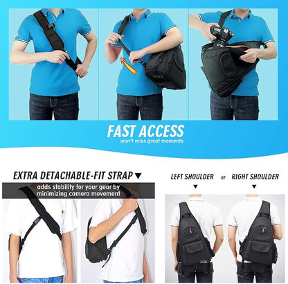 DSLR Camera Bag Waterproof Camera Sling Backpack with Rain Cover Outdoor Travel Backpack Camera Bag Case for Laptop Canon Nikon Sony Pentax DSLR Cameras,Lens,Tripod and Accessories (Black)