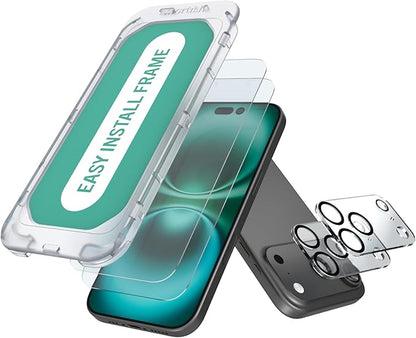 Smartish® iPhone 17 Pro Screen Protector + Camera Lens Covers - Tuff Sheet - 2-Pack Tempered Glass 9H Easy Install Frame Case-Friendly - Dynamic Island for Apple iPhone 17 Pro - Clear 2-Pack