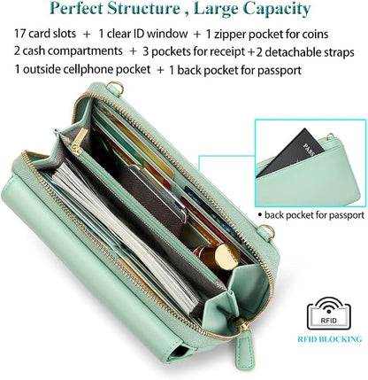 Peacocktion Crossbody Bags for Women RFID Wristlet Wallets Travel Vegan Leather Small Clutch Purses with Phone Pocket Zipper
