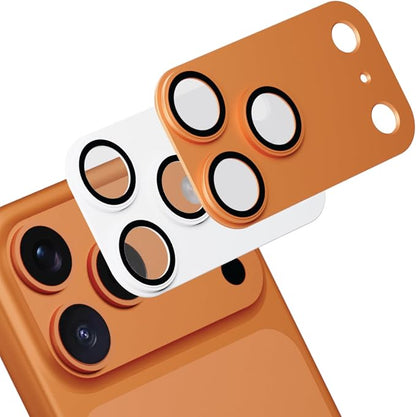 for iPhone 17 Pro Max Camera Lens Protector, 2 Pack |Aerospace-Grade Aluminium | Full Protective Cover | Anti-Glare Sapphire Glass | Colour-Matched Finish White & Cosmic Orange