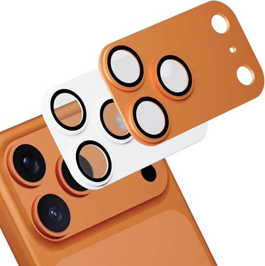 for iPhone 17 Pro Max Camera Lens Protector, 2 Pack |Aerospace-Grade Aluminium | Full Protective Cover | Anti-Glare Sapphire Glass | Colour-Matched Finish White & Cosmic Orange