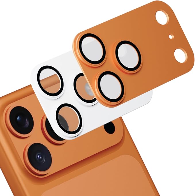 for iPhone 17 Pro Camera Lens Protector, 2 Pack | Aerospace-Grade Aluminium | Full Protective Cover | Anti-Glare Sapphire Glass | Colour-Matched Finish White & Cosmic Orange