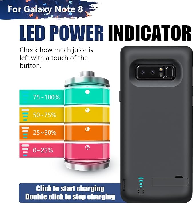 Upgraded Battery Case for Samsung Galaxy Note 8, 6500mAh Rechargeable Battery Charging Charger Case, Add 1.4X Extra Juice (6.3 Inches) Black