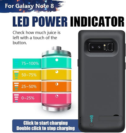 Upgraded Battery Case for Samsung Galaxy Note 8, 6500mAh Rechargeable Battery Charging Charger Case, Add 1.4X Extra Juice (6.3 Inches) Black