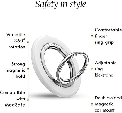 COCOMII Magnetic Phone Ring Holder for MagSafe, 360° Rotation Finger Grip Stand, Matte White