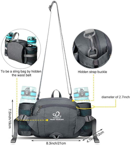 WATERFLY Fanny Pack Waist Bag: Fannie Pack 2 Water Bottle Holders Lumbar Belt Hiking Walking Running Jogging Camping Large Woman Man (Bottle Not Included)