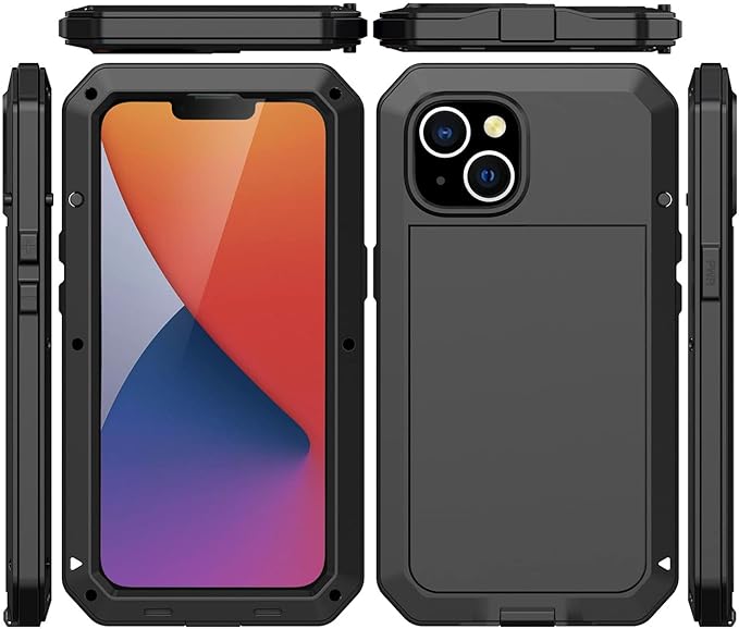 Marrkey for iPhone 14 Case, 360 Full Body Protective Cover Heavy Duty Shockproof Tough Armour Aluminum Metal Case with Silicone Built-in Screen Protector for Apple iPhone 14 6.1 Inch - Black