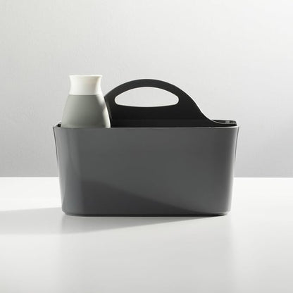mDesign Small Plastic Shower/Bath Storage Organizer Caddy Tote with Handle for Dorm, Shelf, Cabinet - Hold Soap, Shampoo, Conditioner, Combs, Brushes, Lumiere Collection, Dark Gray (Pack of 2)