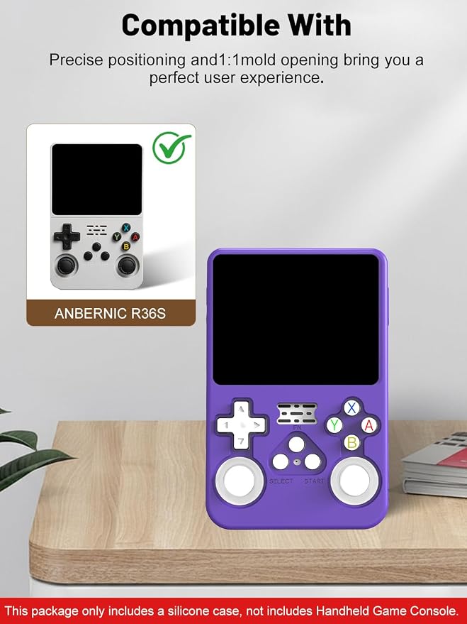 Silicone Protective Case for Anbernic R36S Game Console, Full-Body Protective Cover with Precise Cutout, Shockproof Dustproof Protector Sleeve & Scratch-Resistant Sleeve (Purple)