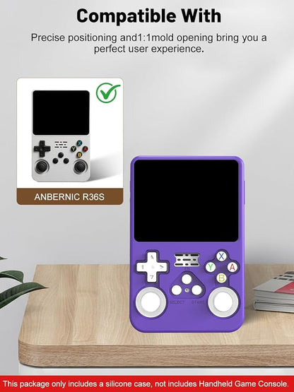 Silicone Protective Case for Anbernic R36S Game Console, Full-Body Protective Cover with Precise Cutout, Shockproof Dustproof Protector Sleeve & Scratch-Resistant Sleeve (Purple)
