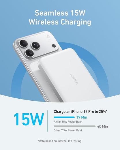 Anker MagGo Power Bank, Ultra Slim 10000mAh Magnetic Battery Pack, Qi2 Certified, Portable, 15W Ultra Fast MagSafe Compatible Charger, Ergonomic Design, Only for iPhone 17/16/15/14