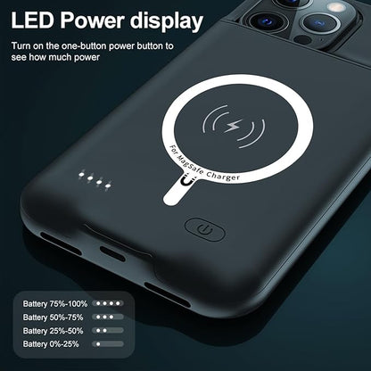 Battery Case for iPhone 15 Pro Max, 12000mAh High-Capacity Protective Rechargeable Extended Charger Cover Compatible with iPhone 15 Pro Max (6.7 inch) Wireless Charging Case Support Carplay - Black