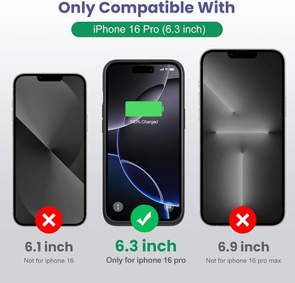 Battery Case for iPhone 16 Pro, [2025 Upgraded] 7500mAh Ultra-Slim Portable Smart Charging Case Rechargeable Protective Extended Charging Cover Only for iPhone 16Pro Battery Pack (6.3 Inch), Black